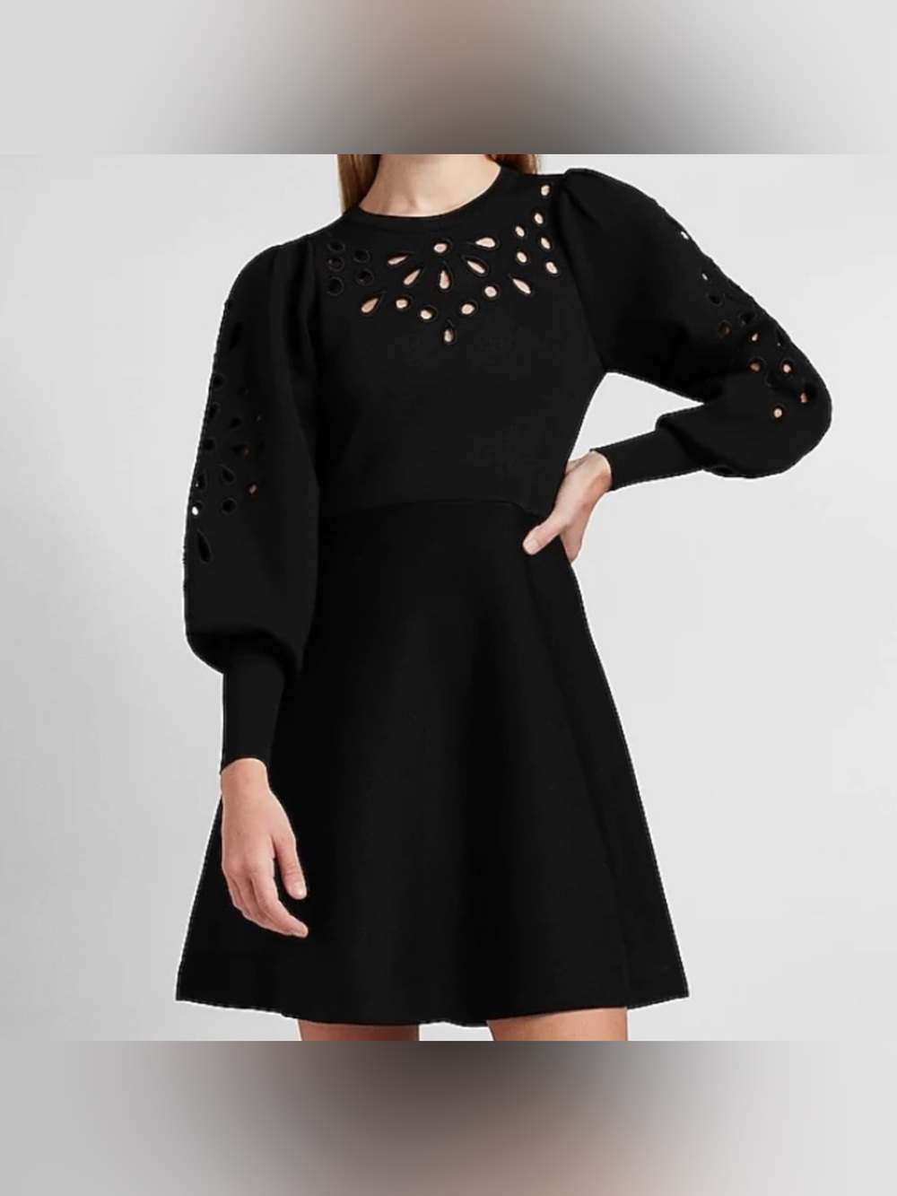 NWT Express Black Eyelet Lace Fit And Flare Sweater Bandage Dress Size Xs